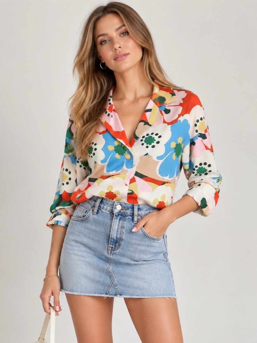 TWIST Multicolor Retro Floral Print Blouse Shirt Size 34 / US 4